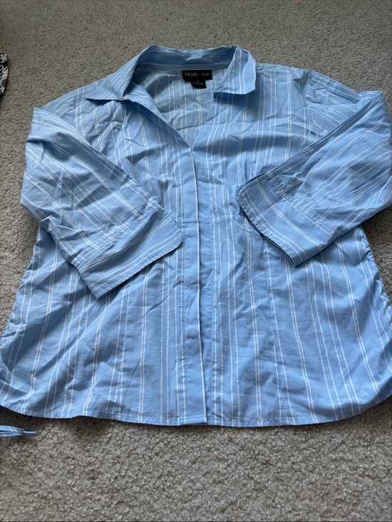 Style & Co. Tops - Style & Co. Light Blue and White Striped Shirt